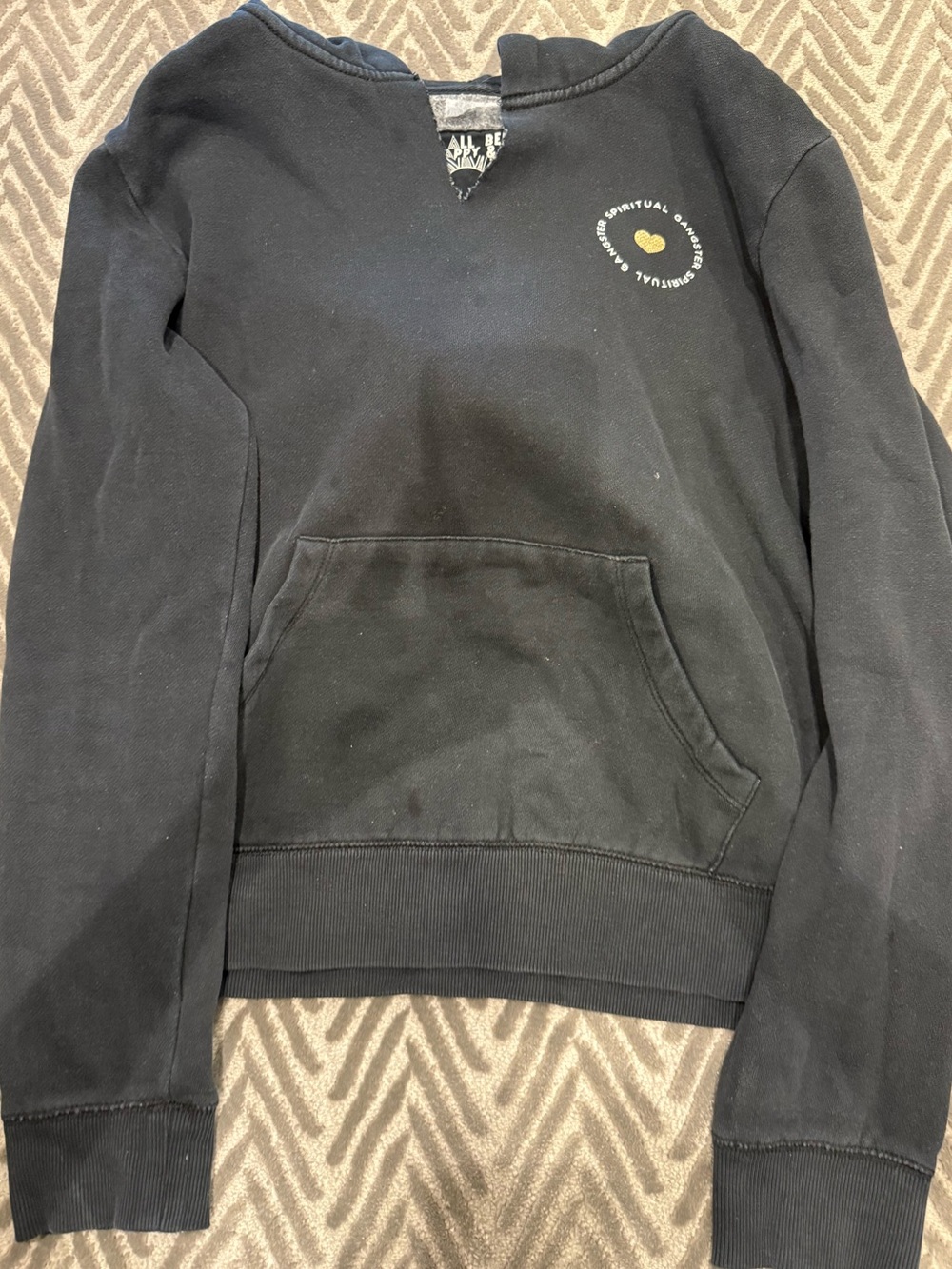 Spiritual Gangster Black Crewneck Sweatshirt with Gold Heart Logo
